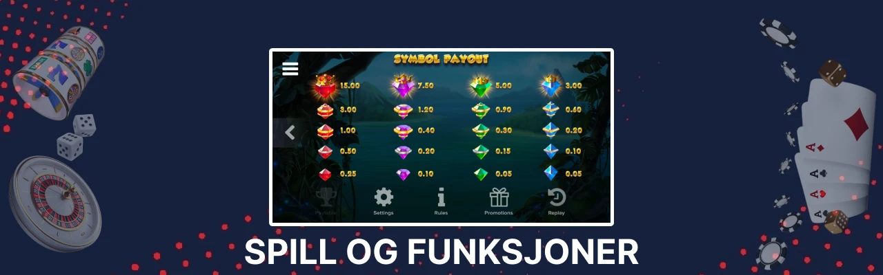 Funksjoner for spilleautomaten pirots